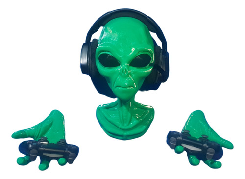 Cabeza Manos De Alien Soporte Auriculares Y Joysticks 3d