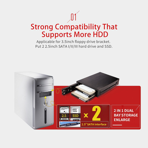 Caixa De Unidade Bay Floppy Sata Oimaster Hdd Dual Raid 2.5i