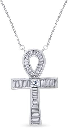 Collar Egipcio De Plata De Ley 925 Ankh Baguette Cz Con