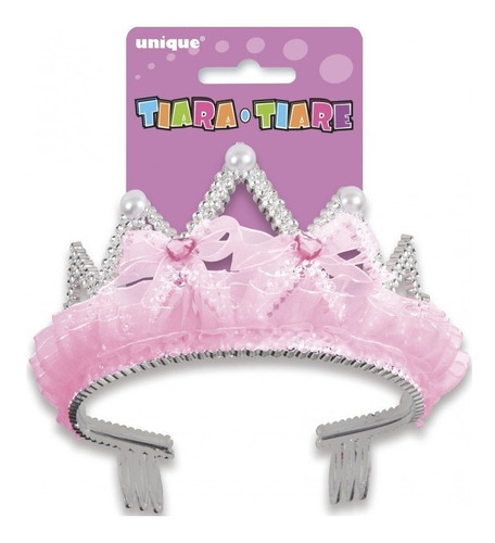 Tiara Corona Moños Y Listones Rosa Perlas Fiesta Cumpleaños