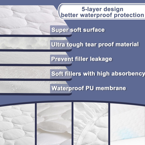 Protector De Colchón Queen Impermeable Ajustable 18 Pulgadas Blanco Diseño De La Tela Súper King