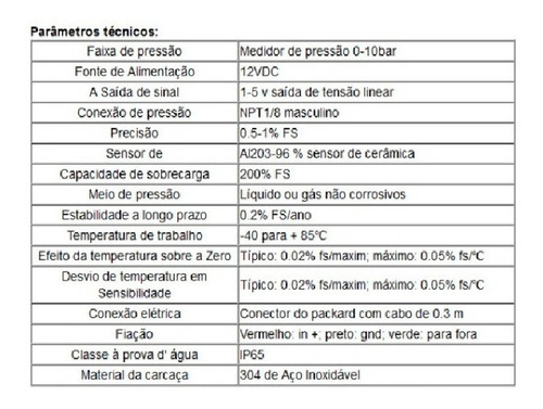 Sensor De Pressão Fi10b (ps10b)