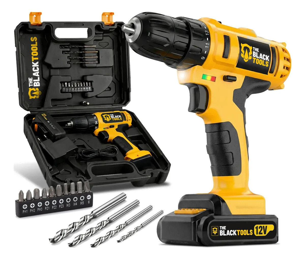 Furadeira Parafusadeira Sem Fio A Bateria Tb-12e 12v 3/8 10mm Com Maleta E Acessórios The Black Tools