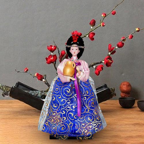 Estatuilla De Geisha Coreana, Muñecas Hanbok De Rosa Y Azul