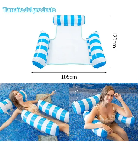 Hamaca Flotante De Agua 4 En 1 – 2 Piezas Con Bomba Manual, Soporta 210 Lb, Ideal Para Piscina, Playa Y Juegos De Verano