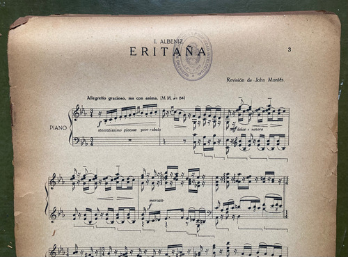 Eritaña Suite Iberia Albéniz Partitura Para Piano Usada