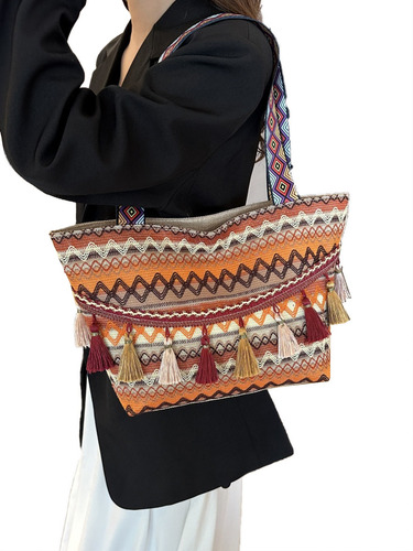 Bolso De Mano Bohemio Con Borlas Para Mujer, Estilo Casual