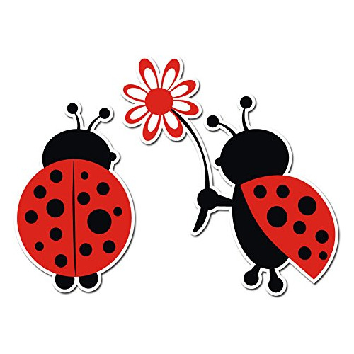 Cute Loving Ladybug Giving Flower Decal - Calcomanía D...