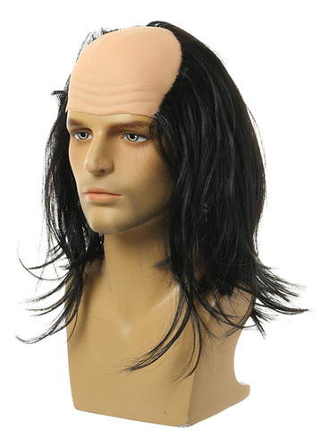 2 Peruca Careca Fantasia Festa Peruca Cabelo Preto Liso
