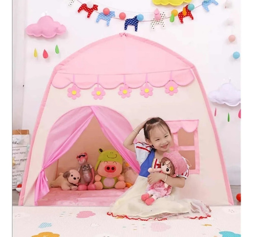 Tenda Infantil Castelo Cabana Flores Coloridas (rosa)