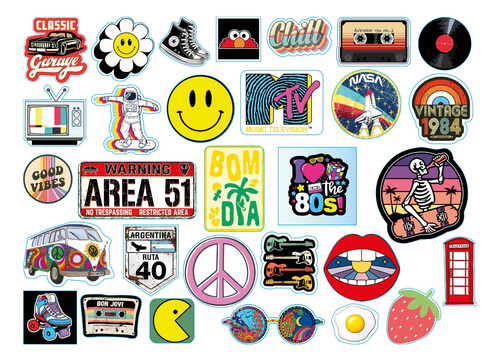 Calcos Stickers Termos Logos Y Frases, Retro, Los 80, Musica