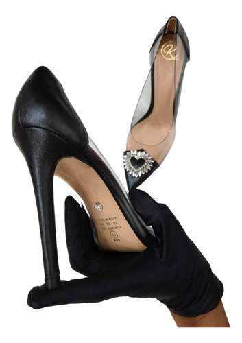 Imagem 3 de 5 de Scarpin Sapato Feminino Preto Transparente Com Fivela