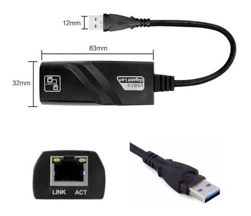 Cabo Adaptador Usb 3.0 P/ Rede Gigabit Rj45 10/100/1000mbps