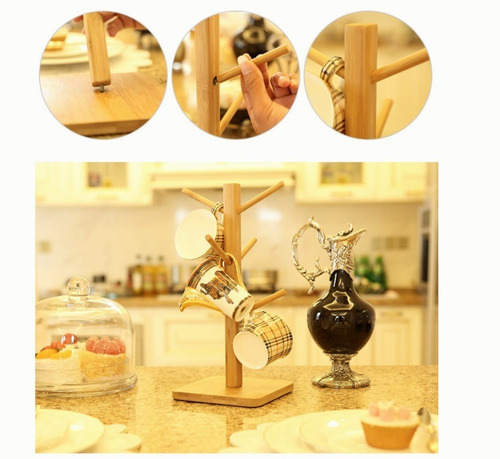 Imagen 3 de 6 de Lx Soporte Para Tazas De Bambú, Árbol De Taza De Café, Porta