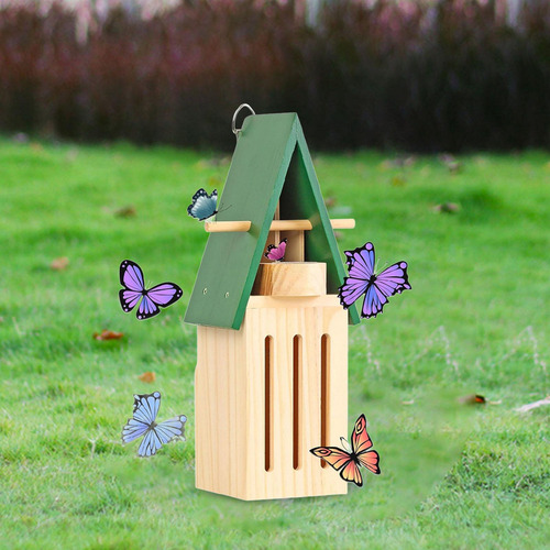 Casa De Mariposas Con Comedero, Refugio De Madera Para