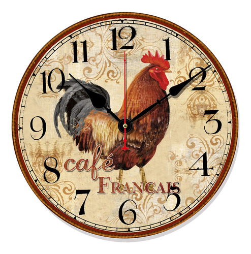 Telisha Retro Design Reloj Grande Gallo Pollo Cafe Hogar Dec