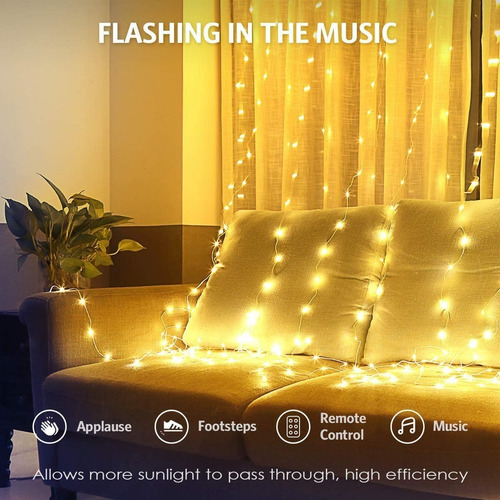 Luces Cortina Serie Decorativas Con 4 Modo Música 3x3m Usb