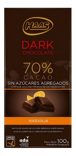 Haas Chocolate Amargo S/azucar Sabor Naranja 100g