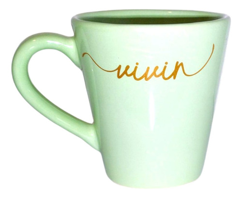Taza De Cerámica Estampada Pastel Apta Microondas Verde Claro Vivir