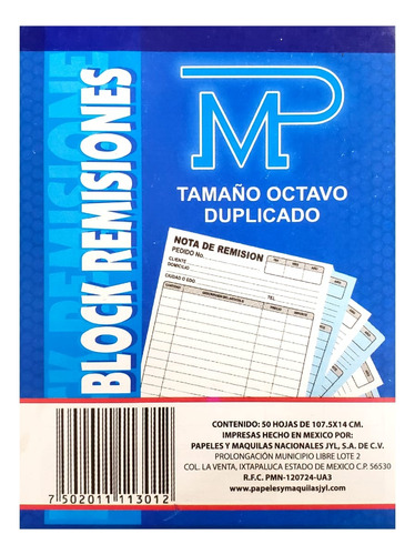 Notas De Remision Duplicado Mp Paq. Con 10 Pz.