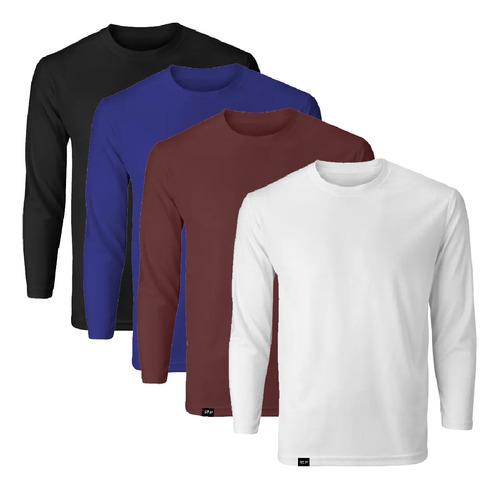 Kit 4 Camisetas Manga Longa Várias Cores Neutras Slim Fit