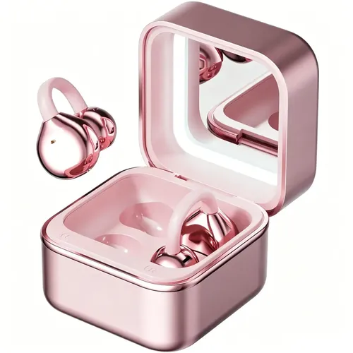 Fone De Ouvido Bluetooth Sem Fio OWS Ear Clip Espelho De Maquiagem Com Luz De Preenchimento Controle Por Toque Feminino iOS Android Presente