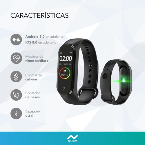 Imagen 5 de 7 de Smartwatch Nictom Sb04 Smartband Negro