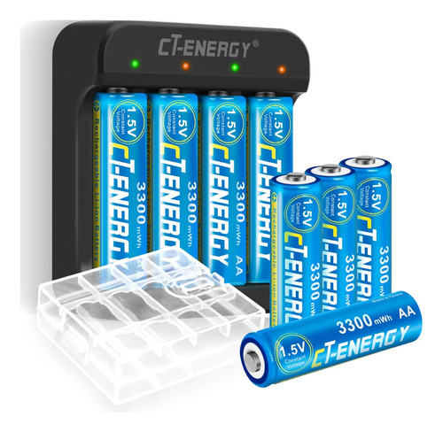 Baterias Aa De Litio Recargables De 1.5 V Con Cargador 8 Paq