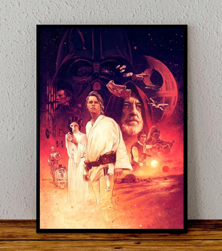 Cuadro 33x48 Poster Enmarcado Star Wars Luke Leia Obi Wan