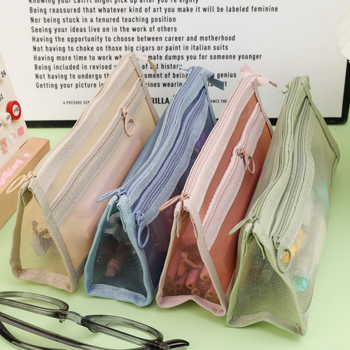 Estojo De Lápis De Malha Simples, Bolsa De Papelaria De Gran