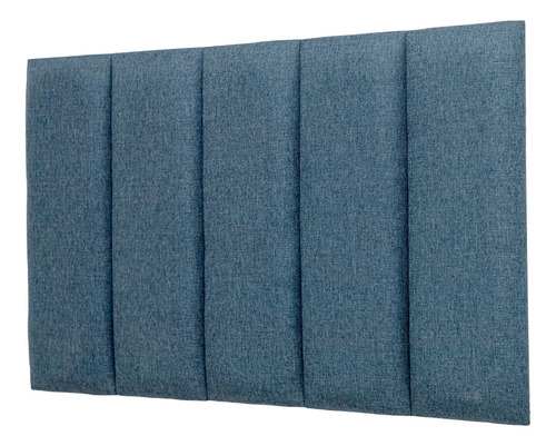 Cabeceira Solteiro Modelar Casa Estofada Modular Ripada Adesiva com 5 Placas 60x20 Medida Montada 100x60cm na Cor Linho Azul