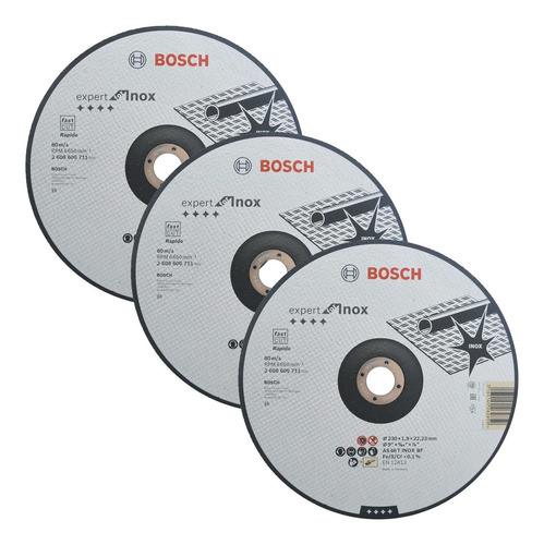 Kit Discos De Corte Bosch P/ Inox 3 Peças 9' X 7/8'