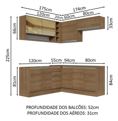 Cozinha Completa Canto Madesa Glamy 349002 C Arm Bal S Tam R Cor Rustic