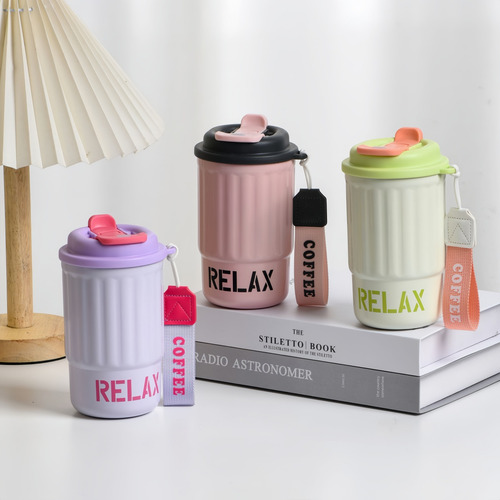 Vaso Térmico 400ml Con Popote Y Asa Portátil Colores Surtido