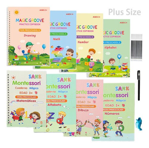 Cuadernos Magico Caligrafía Reutilizables 4 Español+4 Inglés