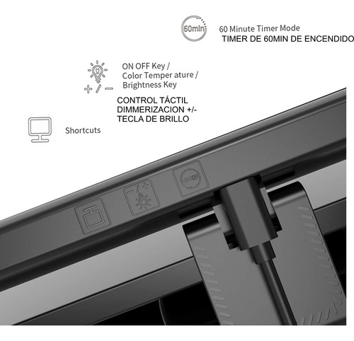Lampara Para Portátil O Monitor Para Iluminar Teclado Grande Color De La Estructura Negro Color De La Pantalla Blanco 9v