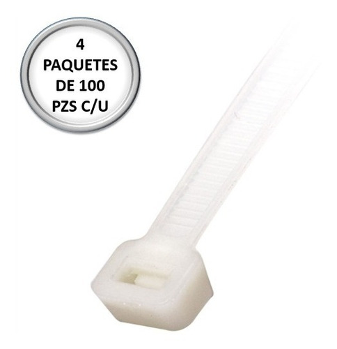 4 Paquetes De Cincho Plastico Blanco 4.8 X 380mm