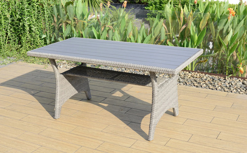 Sala de Jardin para 7 u 8 personas, Simil Rattan, Juego de Patio Exterior con Mesa y Cojines color Gris