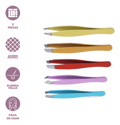Miniso Set Pinzas Para Cejas Rainbow Acero Inoxidable 5 Piez