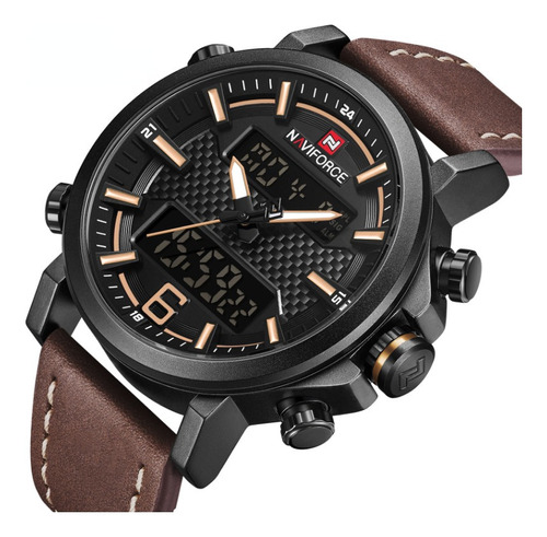 Reloj De Cuero Digital Militar Impermeable Naviforce