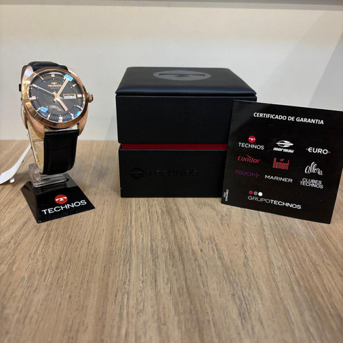 Relógio Technos Masculino Automatico Rosé - 8205ot/0p Correia Preto Bisel Preto