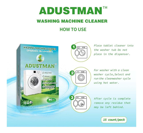 Limpiador De La Lavadora Adustman 30 Tabletas Frescas Para Y