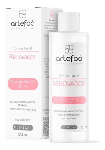 Tônico Renovador Facial Artefoá 120ml (ph 3,0 Ác.glicól. 7%) Momento de aplicação Noite Tipo de pele Todo tipo de pele