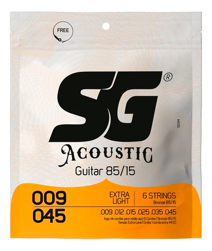 Encordoamento Sg 6684 Cordas 0.09 P/ Violão Aço Extra Light