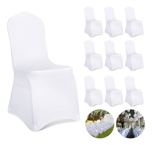 10 Pcs Funda Elasticidad Sillas  Spandex Para Evento Blanco