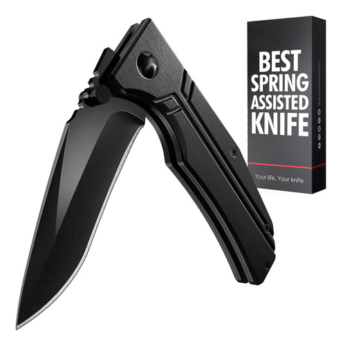 Cuchillo Táctico Para Hombre, Cuchillo De Bolsillo Negro De
