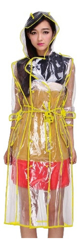 Impermeable Transparente Moda Eva Con Capucha Con Cinturón