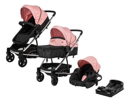 Carriola De Viaje Para Bebe Plegable Ligera Con Portabebe Color Rosa Chasis Negro