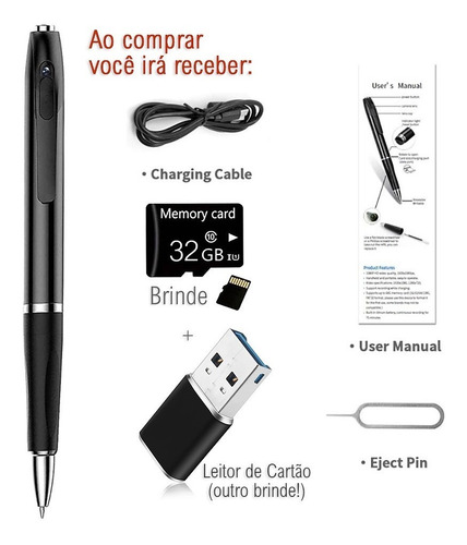 Imagem 8 de 10 de Caneta Filmadora Espiã 1080 Hd V2022 Com 2 Brindes Valiosos!