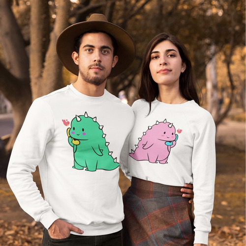 Imagen 3 de 5 de Dúo Sudaderas De Pareja -novios- Dinosaurios Cariñosos